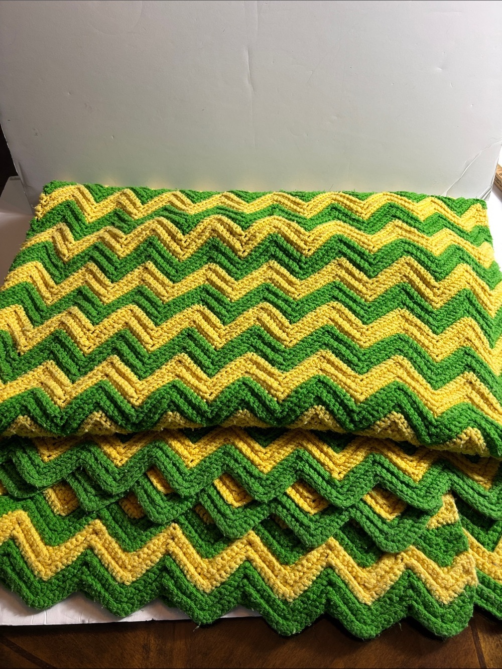 Handmade Green and Yellow Chevron Throw Blanket - 48 x 80